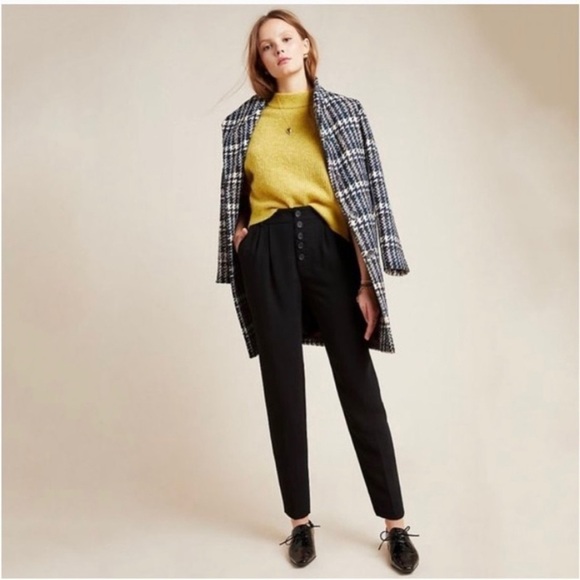 By Anthropologie Sasha button fly high waist tapered leg black trousers size 8 - Picture 1 of 16